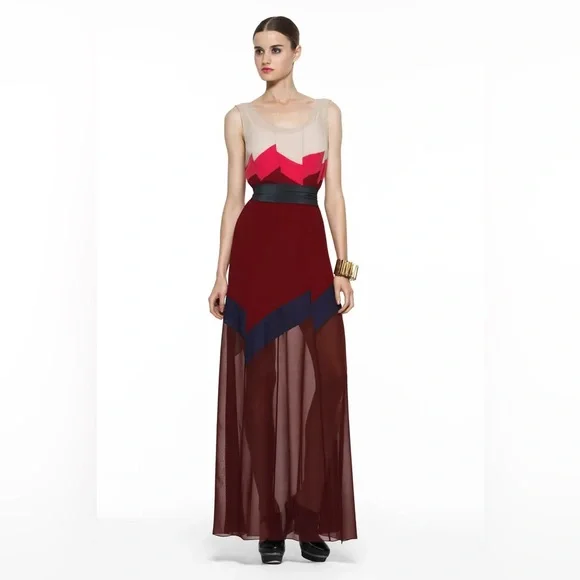 BCBGMaxAzria Burgundy & Pink Sheer Panel Maxi Dress – Size Large (NWT) - Picture 2 of 16